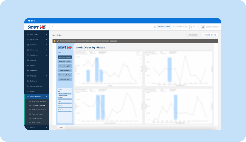 Preview of the Smart 145 Work Orders Report in Power BI | MRO Data Reporting