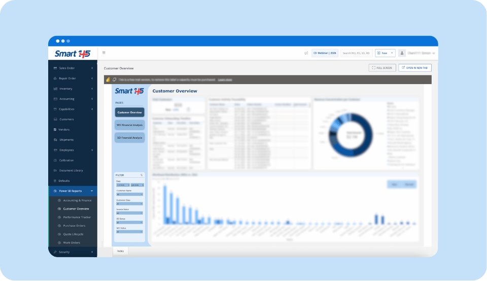 Preview of the Smart 145 Customer Overview Report in Power BI
